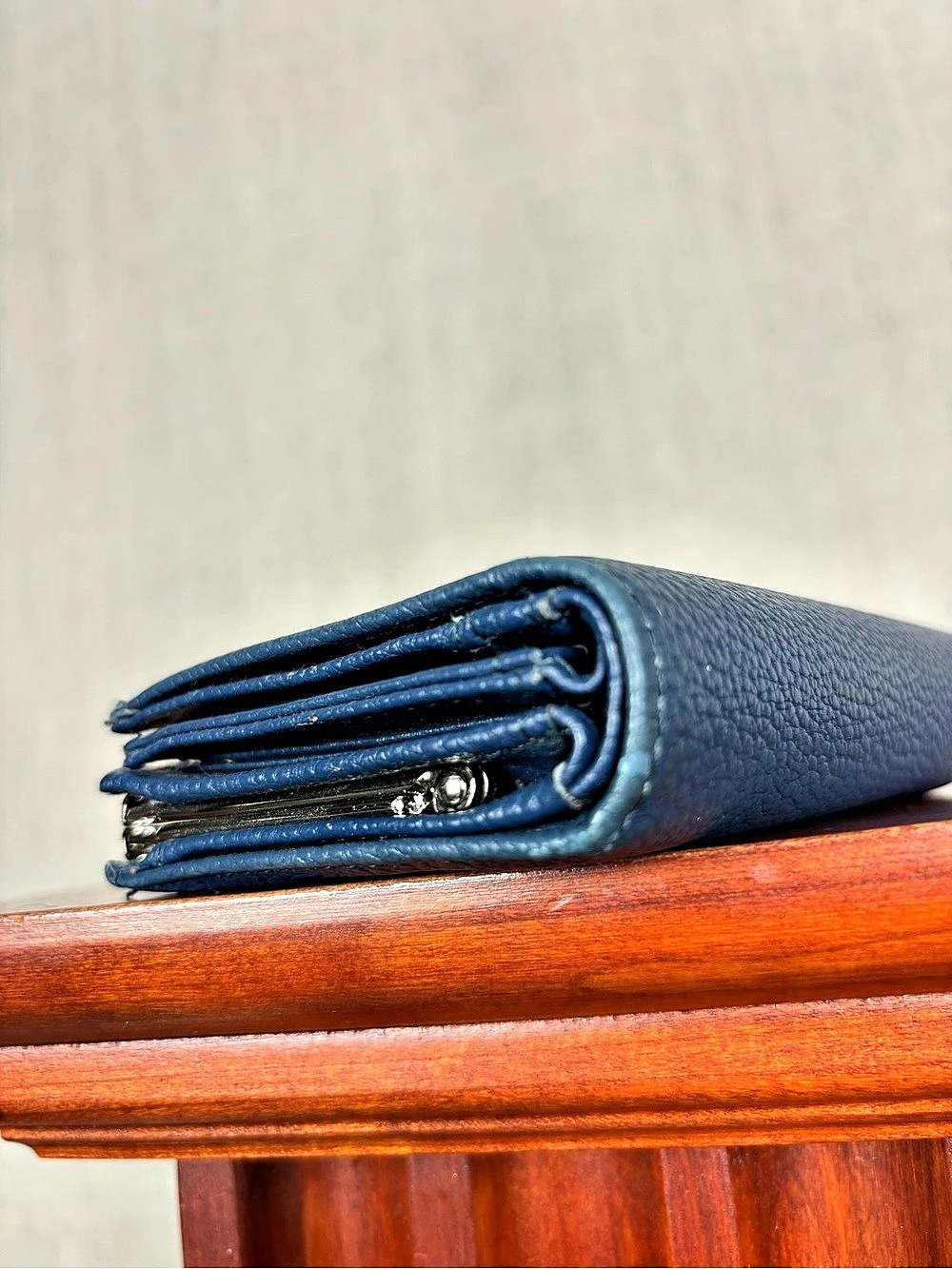 Giani Bernini Blue Pebbled Leather Wallet Snap Tab ID Window Kiss Lock Coin Purs - Picture 7 of 15
